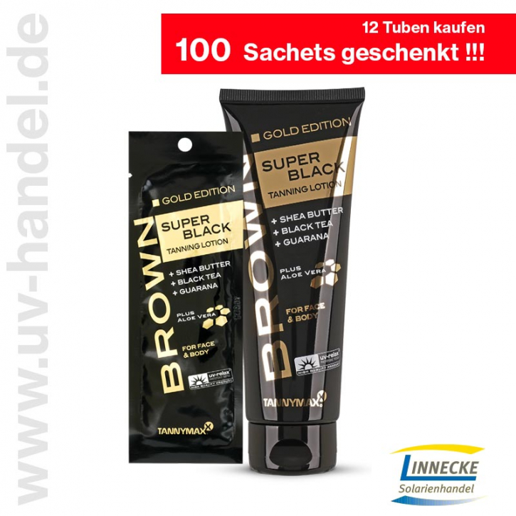 GOLD EDITION SUPER BLACK Tanning Lotion 12 Tuben 125ml + 100 Sachets 15ml geschenkt !!!